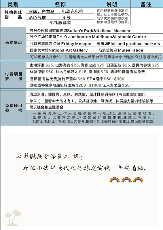 七彩假期行前清单